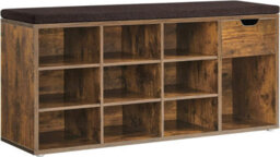 Songmics Shoe Storage Bench, Bench With Cushion, Drawer And Open Compartments, Shoe Bench With Seat, Rustic Brown And Bronze - thumbnail 7