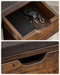 Songmics Shoe Storage Bench, Bench With Cushion, Drawer And Open Compartments, Shoe Bench With Seat, Rustic Brown And Bronze - thumbnail 3
