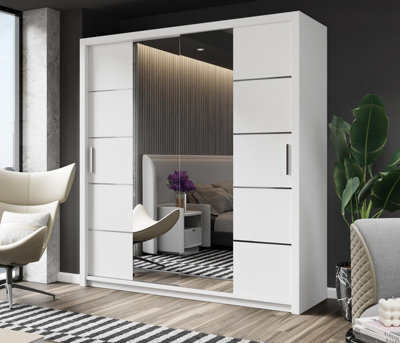Fhi Kingston 150Cm Oak Sliding Door Wardrobe Modern Bedroom Storage With Full Length Mirror Shelves And Hanging Rails - image 1