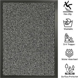 Kav Door Mat Dirt Trapper - Durable Indoor And Outdoor Non-Slip Rug - Super Absorbent- Home, Office(Grey / Black, 90Cm X 150Cm) - thumbnail 2