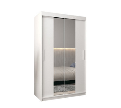 Arte Tokyo 01 Contemporary Mirrored 2 Sliding Door Wardrobe 5 Shelves 2 Rails White Matt (H)2000mm (W)1200mm (D)620mm - image 1