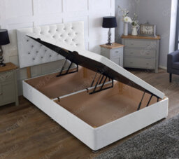 Comfy Deluxe 4Ft6 Side Lift White Plush Velvet Ottoman Divan Base With Chesterfield Headboard