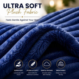 ARLinens Fluffy Fleece Blanket Ribbed For Bed Throw Blanket Reversible Multi Sizes 350Gsm (Navy Blue, King) - thumbnail 3