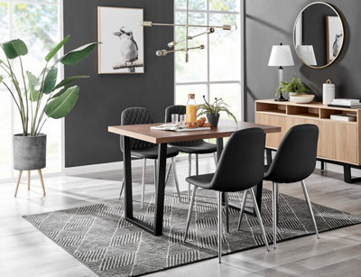 Furniturebox Uk Kylo Brown Wood Effect Dining Table & 4 Black Corona Silver Chairs - image 1