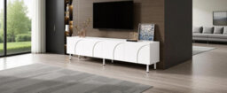 Btm 3D Curved Lines, Tv Cabinet Lowboard, Four Doors, Two Separate Storage Compartments, Metal Legs, Living Room - thumbnail 7