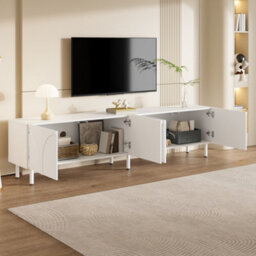 Btm 3D Curved Lines, Tv Cabinet Lowboard, Four Doors, Two Separate Storage Compartments, Metal Legs, Living Room - thumbnail 2