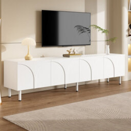 Btm 3D Curved Lines, Tv Cabinet Lowboard, Four Doors, Two Separate Storage Compartments, Metal Legs, Living Room - thumbnail 3