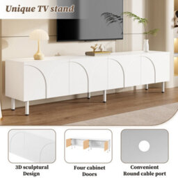 Btm 3D Curved Lines, Tv Cabinet Lowboard, Four Doors, Two Separate Storage Compartments, Metal Legs, Living Room - thumbnail 5