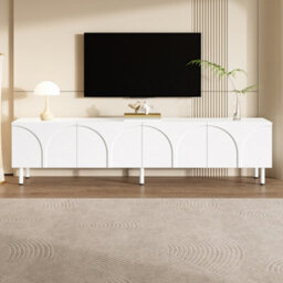 Btm 3D Curved Lines, Tv Cabinet Lowboard, Four Doors, Two Separate Storage Compartments, Metal Legs, Living Room - thumbnail 1