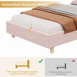 Modernluxe 3Ft Single Bed, 90 X 190 Cm, Upholstered Bed With Usb & Type-C Charging Ports And Reading Light, Velvet, Pink - thumbnail 7