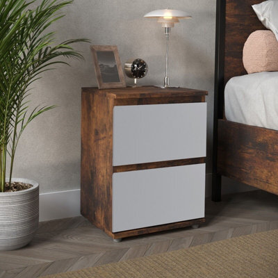 Urbn-Living Urbnliving 2 Drawer Rustic Brown Carcass With Grey Drawers Wooden Bedroom Bedside Cabinet No Handle Nightstand Side Table - image 1