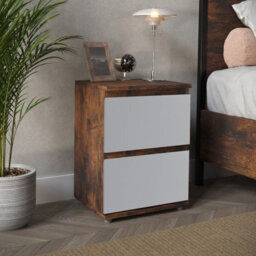 Urbn-Living Urbnliving 2 Drawer Rustic Brown Carcass With Grey Drawers Wooden Bedroom Bedside Cabinet No Handle Nightstand Side Table - thumbnail 1