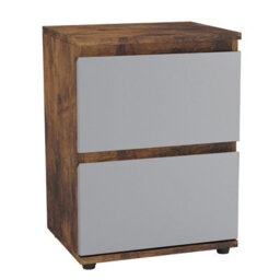 Urbn-Living Urbnliving 2 Drawer Rustic Brown Carcass With Grey Drawers Wooden Bedroom Bedside Cabinet No Handle Nightstand Side Table - thumbnail 2