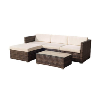 ABC Rattan Lounger And Table (Cream On Brown)