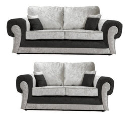 Furnishings For Less UK Chelsea Black And Silver Crushed Velvet Large 3 + 2 Seater Sofa Set Rolled Arms - thumbnail 1