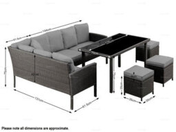 Outdoor Rattan Corner Dining Set With L-Shaped Sofa, Ottomans And Table - Cushions Included, Seats Upto 8 - thumbnail 2