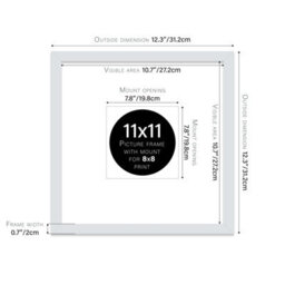 "11X11"" Light Grey Picture Frame - 11X11"" Square Frame With 8X8"" Mount For 11X11""/8X8"" Pictures Luxurious Style Wall Art, 1 Pack" - thumbnail 2