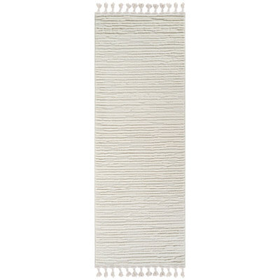Livabliss Nora-Global Grey Ivory High Pile Fringe Living Dining Bedroom Rug 80 X 220 Cm Easy Care, Non Shedding - image 1