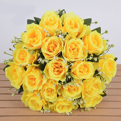 Yellow Silk Rose Artificial Flower Bouquet - 18 Heads For Wedding & Home Decor, 36Cm - image 1