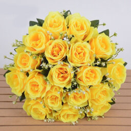 Yellow Silk Rose Artificial Flower Bouquet - 18 Heads For Wedding & Home Decor, 36Cm - thumbnail 1