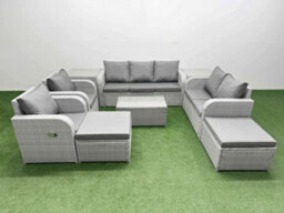 Fimous Pe Rattan Garden Furniture Set Adjustable Chair 2 Seater Sofa Lounge Set Oblong Coffee Table 2 Big Footstool 2 Side Table - thumbnail 1