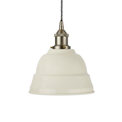 Clay White Lincoln Painted Dome Pendant Light With Brushed Chrome Lamp Holder And Grey Twisted Cable - Se Home - image 1