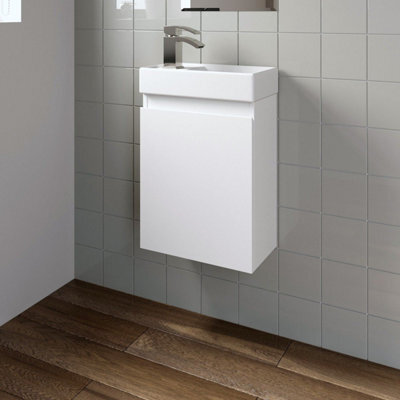 Affine Gloss White Wall Hung 400mm Slimline Vanity Unit Basin Sink Cloakroom Bathroom - image 1