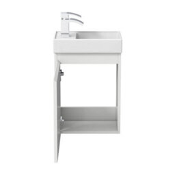 Affine Gloss White Wall Hung 400mm Slimline Vanity Unit Basin Sink Cloakroom Bathroom - thumbnail 8