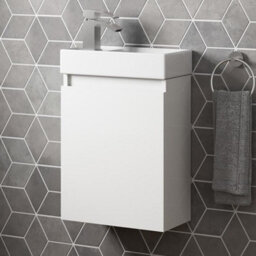 Affine Gloss White Wall Hung 400mm Slimline Vanity Unit Basin Sink Cloakroom Bathroom - thumbnail 2