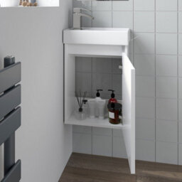 Affine Gloss White Wall Hung 400mm Slimline Vanity Unit Basin Sink Cloakroom Bathroom - thumbnail 6