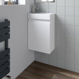 Affine Gloss White Wall Hung 400mm Slimline Vanity Unit Basin Sink Cloakroom Bathroom - thumbnail 5