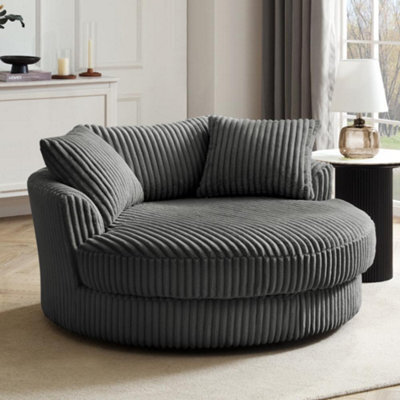 Home Detail Sky Swivel Loveseat, Dark Grey Jumbo Teddy Cord - image 1