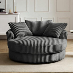 Home Detail Sky Swivel Loveseat, Dark Grey Jumbo Teddy Cord - thumbnail 2