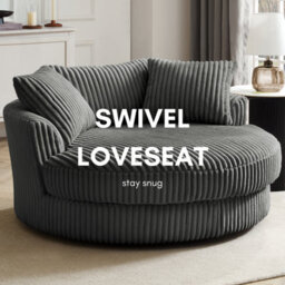 Home Detail Sky Swivel Loveseat, Dark Grey Jumbo Teddy Cord - thumbnail 5