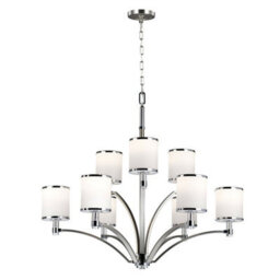 Elegant 9 Bulb Chandelier Pendant Light In Satin Nickel And Chrome Finish - thumbnail 1
