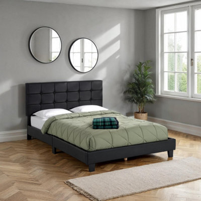 "Seconique Arran 4'6"" Double Bed Black Faux Leather" - image 1