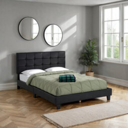 "Seconique Arran 4'6"" Double Bed Black Faux Leather"