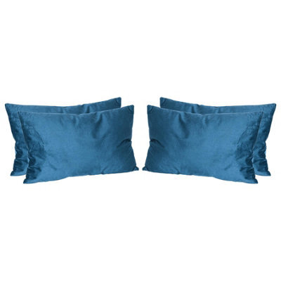Nicola Spring Rectangle Velvet Cushions - 60Cm X 40Cm - Blue - Pack Of 4 - image 1