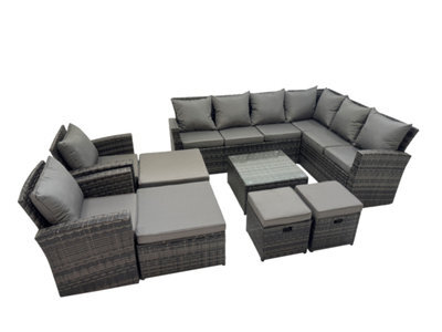 Fimous Rattan Garden Outdoor Furniture Set 12 Seater Garden Sofa Coffee Table Set With 2 Chairs 4 Footstools Dark Grey Mixed - image 1