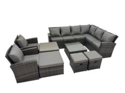 Fimous Rattan Garden Outdoor Furniture Set 12 Seater Garden Sofa Coffee Table Set With 2 Chairs 4 Footstools Dark Grey Mixed - thumbnail 1