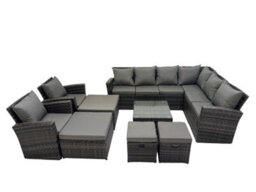 Fimous Rattan Garden Outdoor Furniture Set 12 Seater Garden Sofa Coffee Table Set With 2 Chairs 4 Footstools Dark Grey Mixed - thumbnail 2