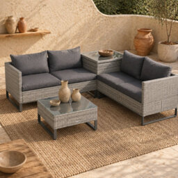 Wyld Haus Samilo 4-Seater Grey Rattan Garden Sofa Set With Storage Coffee Table And Cushions - thumbnail 1
