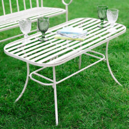 Dibor Vintage Cream Iron Slatted Indoor Outdoor Garden Hallway Furniture Coffee Table