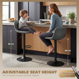 Homcom Bar Stools Set Of 2, Modern Swivel Barstools For Dining Room, Grey - thumbnail 4