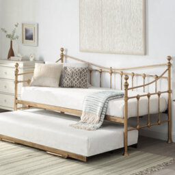 SlumberWorx Newnham Classic Victorian Style Living Room Bedroom Antique Brass Metal Day Bed Frame W Trundle - thumbnail 1