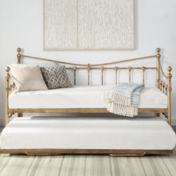 SlumberWorx Newnham Classic Victorian Style Living Room Bedroom Antique Brass Metal Day Bed Frame W Trundle - thumbnail 3