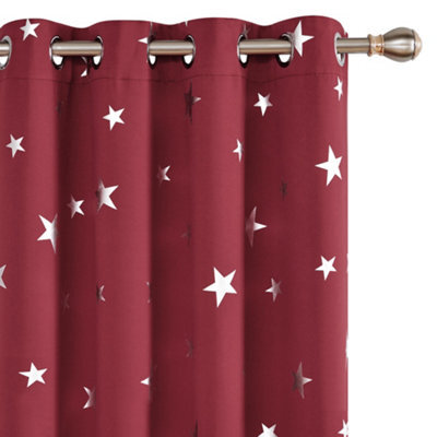 Deconovo Christmas Decorations Super Soft Thermal Insulated Star Foil Printed Eyelet Curtains, W46 X L72 Inch, Red, 2 Panels - image 1