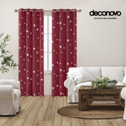 Deconovo Christmas Decorations Super Soft Thermal Insulated Star Foil Printed Eyelet Curtains, W46 X L72 Inch, Red, 2 Panels - thumbnail 4