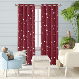 Deconovo Christmas Decorations Super Soft Thermal Insulated Star Foil Printed Eyelet Curtains, W46 X L72 Inch, Red, 2 Panels - thumbnail 2