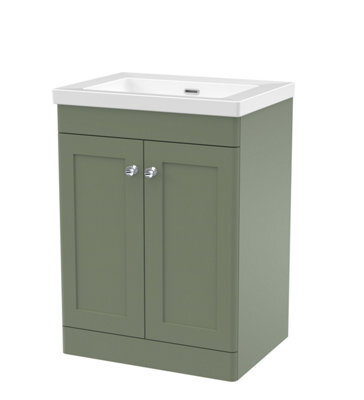 Balterley Swynnerton Traditional 2 Door Floor Standing Vanity Unit With Fireclay Basin, Satin Green, 600mm - image 1